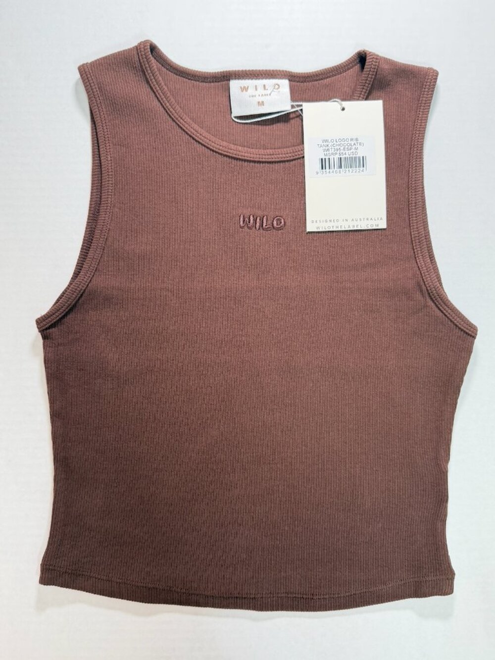Wilo Logo Rib Tank Chocolate Brown Medium NWT Ribbed Athleisure Workout Top - Picture 2 of 6